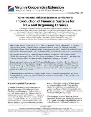 Introduction of Financial Systems for New and Beginning Farmers