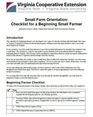 Small Farm Orientation: Checklist for a Beginning Small Farmer