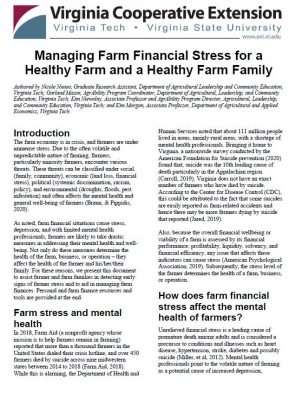 Managing Farm Financial Stress for a Healthy Farm and a Healthy Farm Family