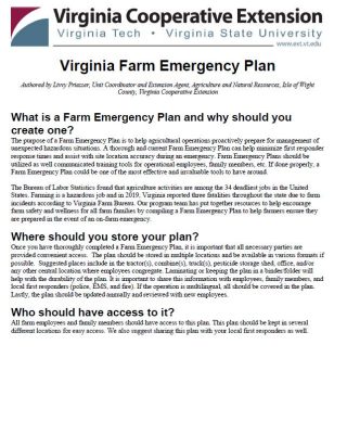 Virginia Farm Emergency Plan